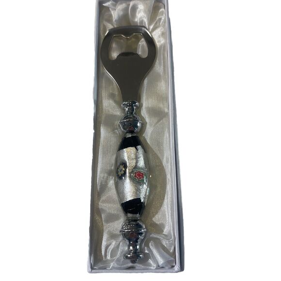 Bottle Opener 6" Stainless Steel With Hand Blown Glass Handle From Murano, Italy - Picture 4 of 7